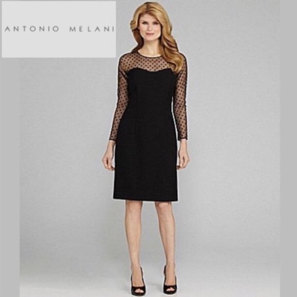 ANTONIO MELANI Dresses & Skirts - ANTONIO MELANI BLACK POLKA DOT MESH PARTY LBD DRESS